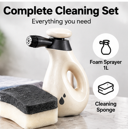 1L Handheld Foam Sprayer with Sponge Set - One-Press Pressurized Foam & Fine Mist Sprayer, Adjustable Nozzle Heavy-Duty Cleaning Bottle for Kitchen, Car Wash, & Home