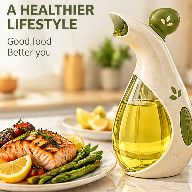 2-in-1 Glass Oil Dispenser and Mister Bottle - 300ml Dual-Function Oil Pourer & Spray Bottle for Cooking, Air Fryer, BBQ, Salad, & Kitchen Counter