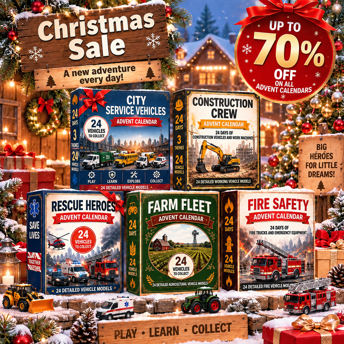 CHRISTMAS SPECIAL OFFER: 50% OFF - 🎁 🎄 24-Day Vehicle Advent Calendar: Build Your Own Fleet🚒