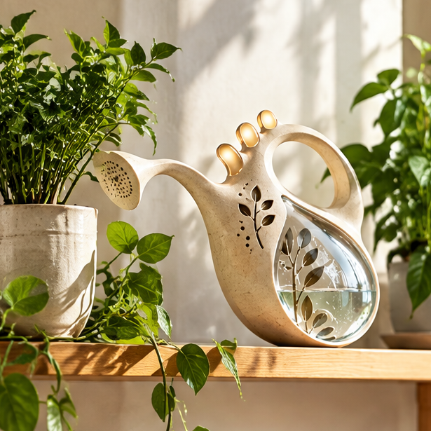 Decorative Indoor Watering Can with Long Spout - Transparent Water Level Window & Ergonomic Handle for Houseplants, Flowers, Bonsai, & Outdoor Garden