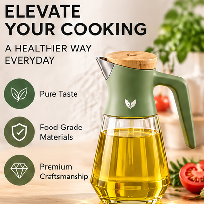Glass Oil Dispenser Bottle with Handle - No-Drip Precision Pour Spout, Oil & Vinegar Cruet Container with Measurement Markings for Cooking, Salad, & Kitchen Counter