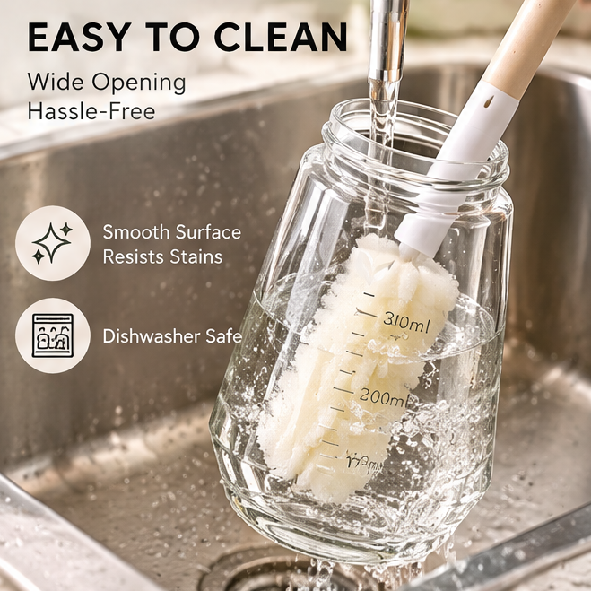 Glass Oil Dispenser Bottle with Handle - No-Drip Precision Pour Spout, Oil & Vinegar Cruet Container with Measurement Markings for Cooking, Salad, & Kitchen Counter
